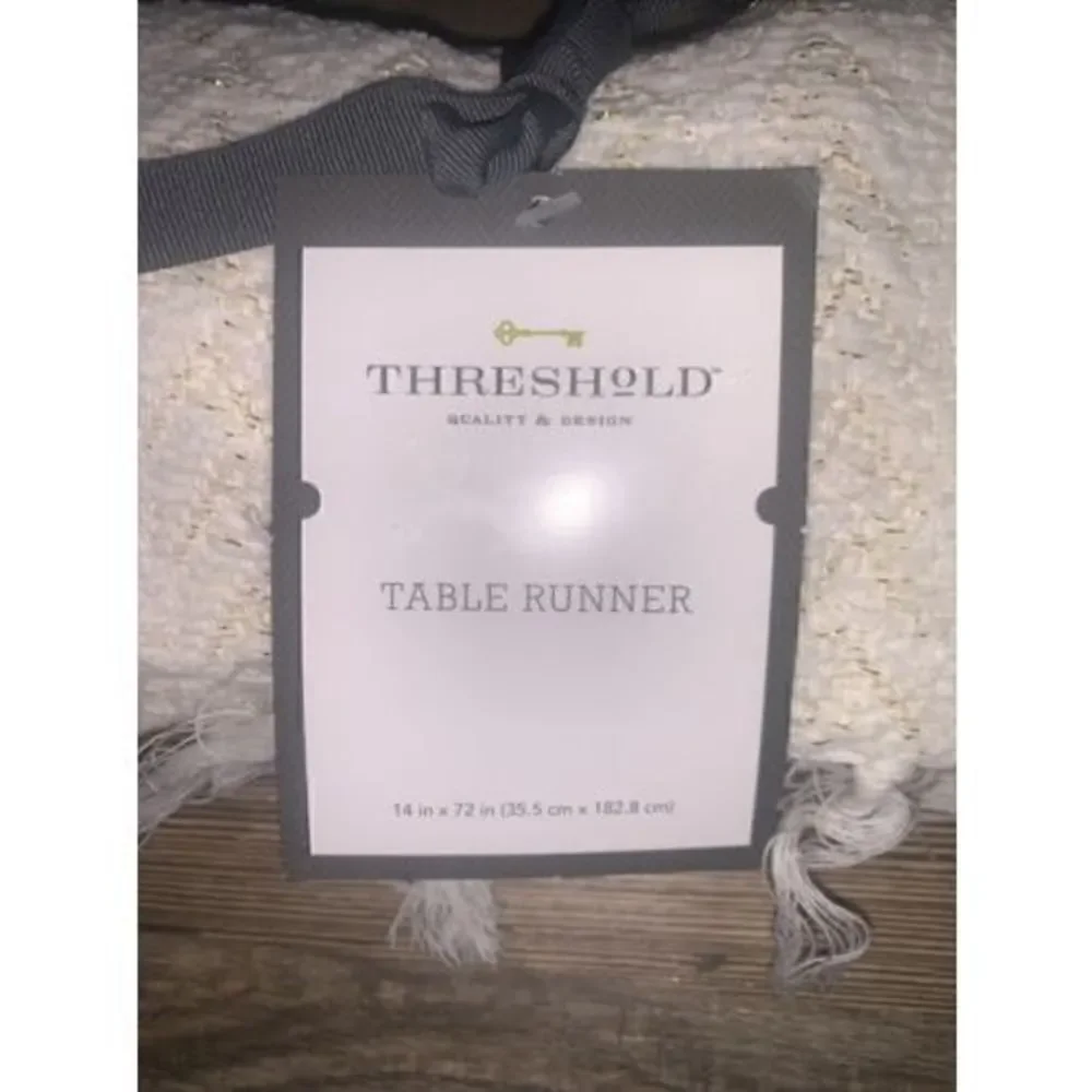 Threshold White Gold Design Table Runner 14x72” NEW! NWT